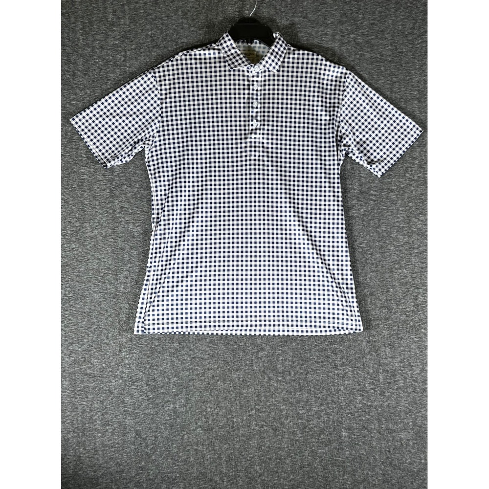 Collars & Co Mens XL Gingham Polo Shirt Navy Blue White Short Sleeve Golf Top